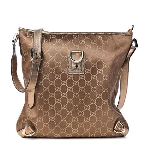 GUCCI Satin Monogram Abbey Messenger Bag Metallic Bronze 